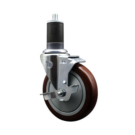 Service Caster 5'' SS Maroon Poly Swivel 1-5/8'' Expanding Stem Caster with Brake SCC-SSEX20S514-PPUB-MRN-TLB-158